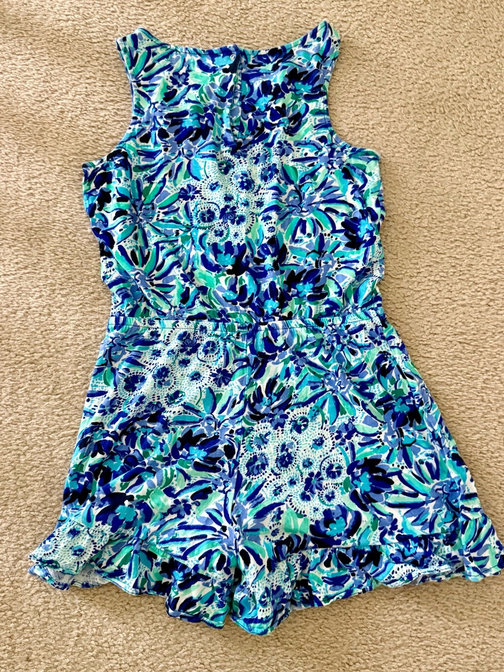 Lilly Pulitzer Blue & Green Floral Girls One-Piece Romper